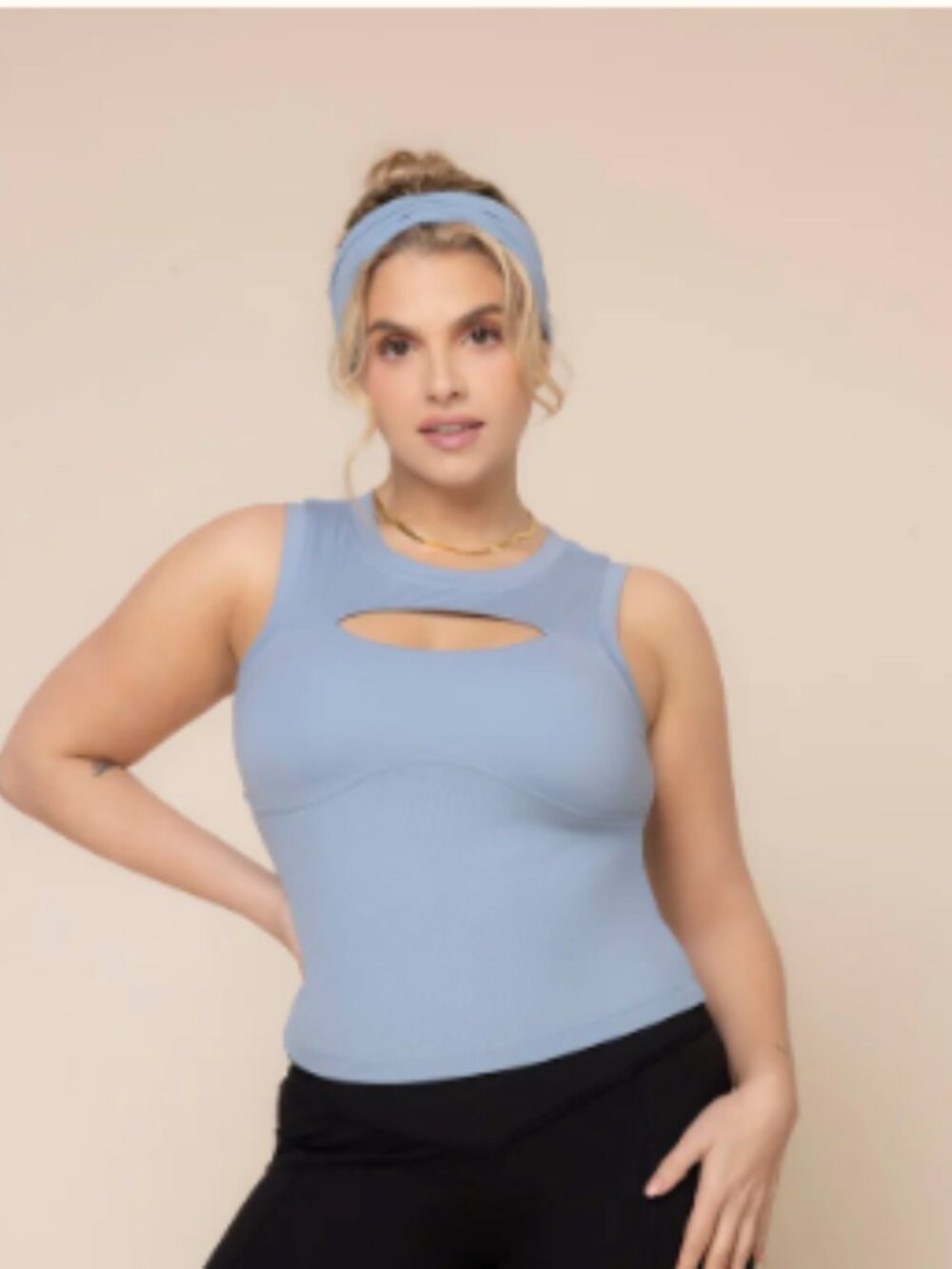 Popflex Peekaboo Crewneck Tank Top Large Built in Bra - Picture 5 of 8
